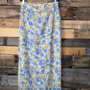 Joan Leslie Vintage Skirt Sz 10 Yellow Blue Floral Print Faux Wrap Cottagecore